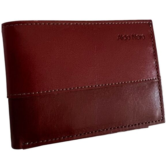 Men’s Leather Bifold Wallet by Aldo Nero  Gorgeous Bicolor Rich Dark Brown - Picture 8 of 12